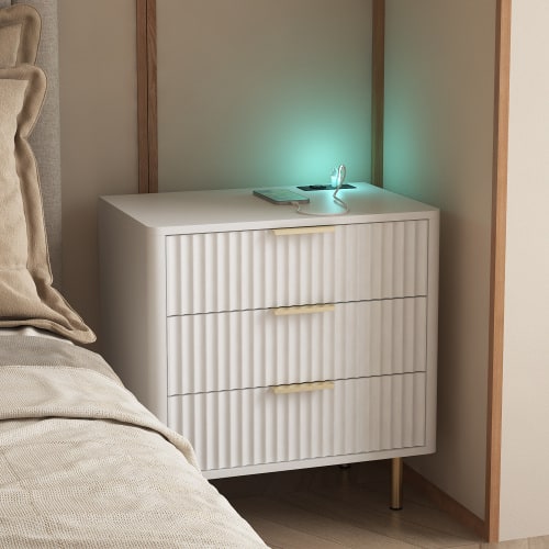 LUCKY ONE - Assembled Nightstand with Charging Station Voice Light USB Storage Cabinet - White