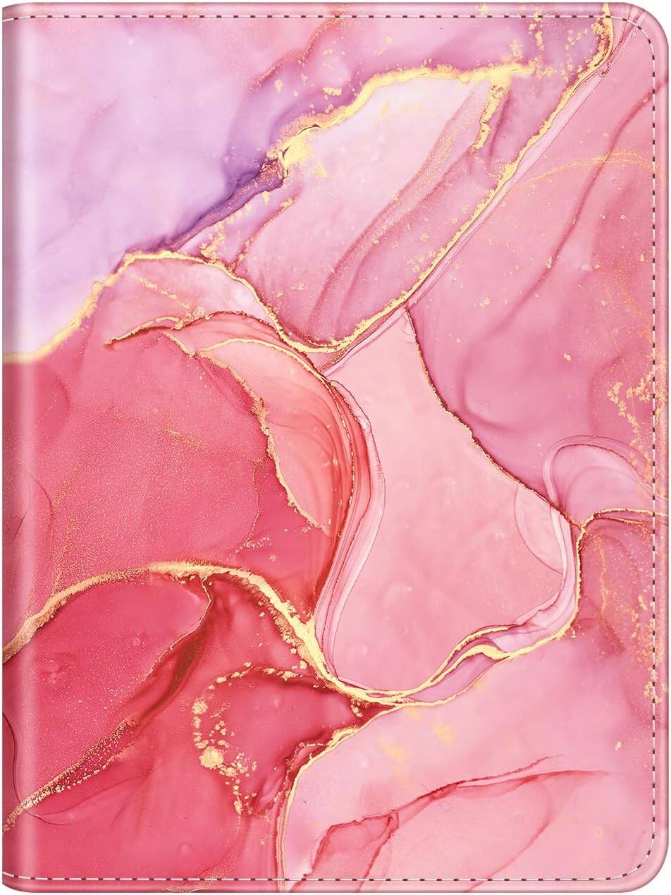 Alt View 5. Fintie - Case for 7"/6.8" Kindle Paperwhite 12th/11th Gen & Kindle Colorsoft PU Leather Stand Cover Foldable Kickstand Hand Strap - Marble Pink.