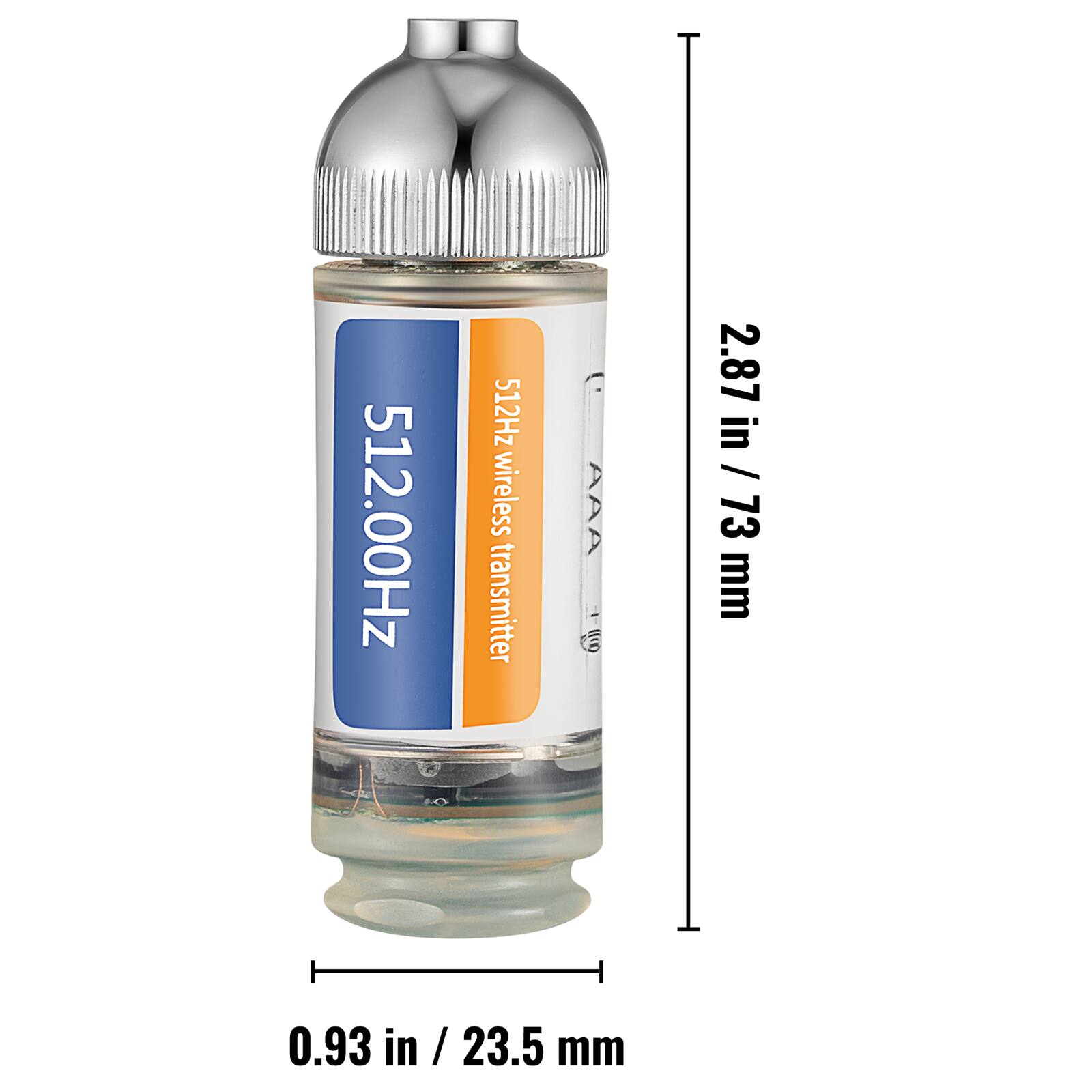 512.00Hz 512Hz wireless transmitter AAA  
2.87 in / 73 mm  
0.93 in / 23.5 mm