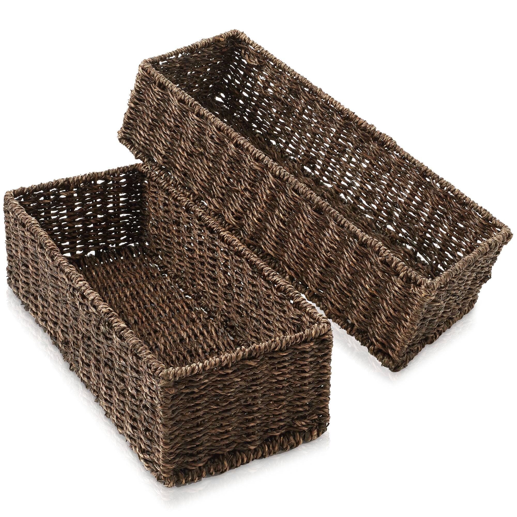 Front. Casafield - 2 Bathroom Storage Baskets - Seagrass-Hyacinth - Toilet Paper Bin - Espresso - Seagrass.