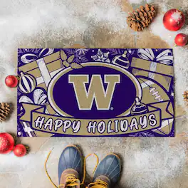 Evergreen Enterprises - Washington Huskies 28" x 16" Happy Holidays Christmas Turf Door Mat - Multicolor