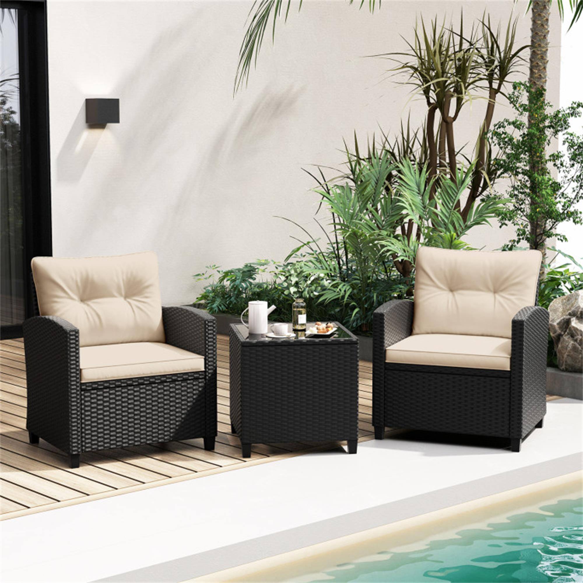 Alt View 2. Boyel Living - White 3 Pieces Patio Furniture Set with Tempered Glass Coffee TableOff 30.0-in L x 26.0-in W x 25.5-in H - White.