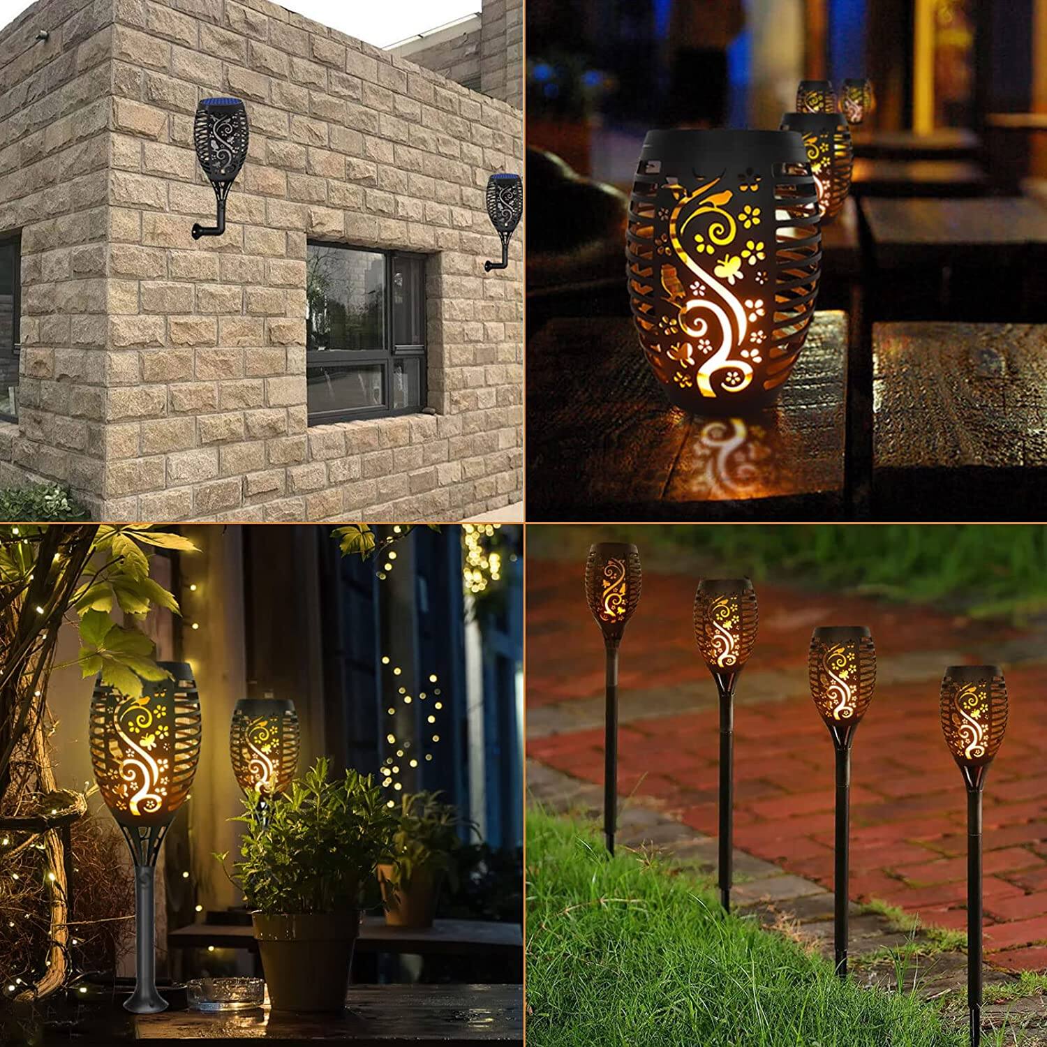 Alt View 2. Oumilen - 4 Pack 4-in-1 Solar Torch Lights – Waterproof Hollow Floral Bird Butterfly Flame Lights for Yard Lawn Wall Table.