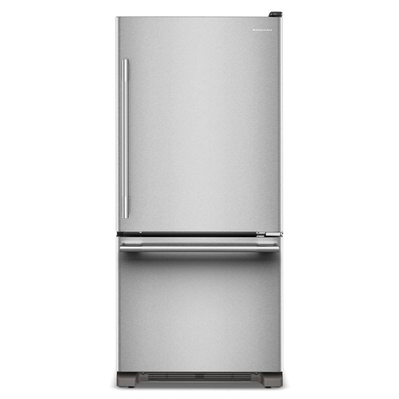 Front. KitchenAid - 19 Cu. Ft. 30-Inch Standard-Depth Bottom Mount Refrigerator with Right Door Swing - PrintShield Stainless.