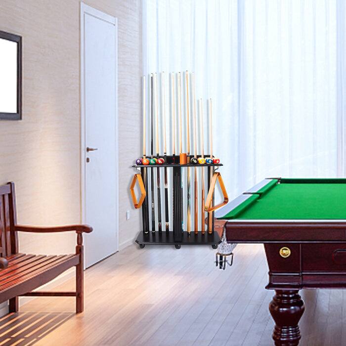 Alt View 2. GSE Games & Sports Expert - Wood 10 Floor Stand Pool Cue Rack Only Holds Full Balls Set, Ball Racks, Drink Holders - Black - Black.