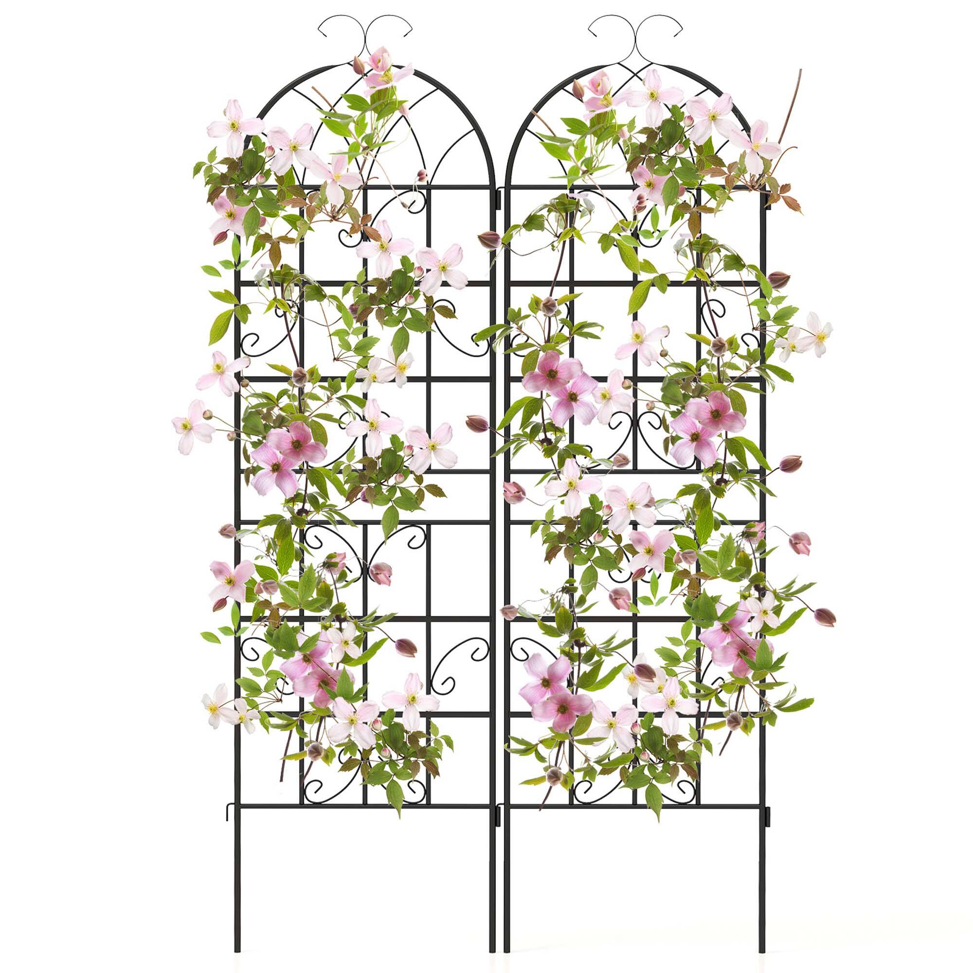 Front. Costway - Costway 71" Tall Metal Garden Trellis for Climbing Plants 2 Pack Fence Panels Retro - Black.
