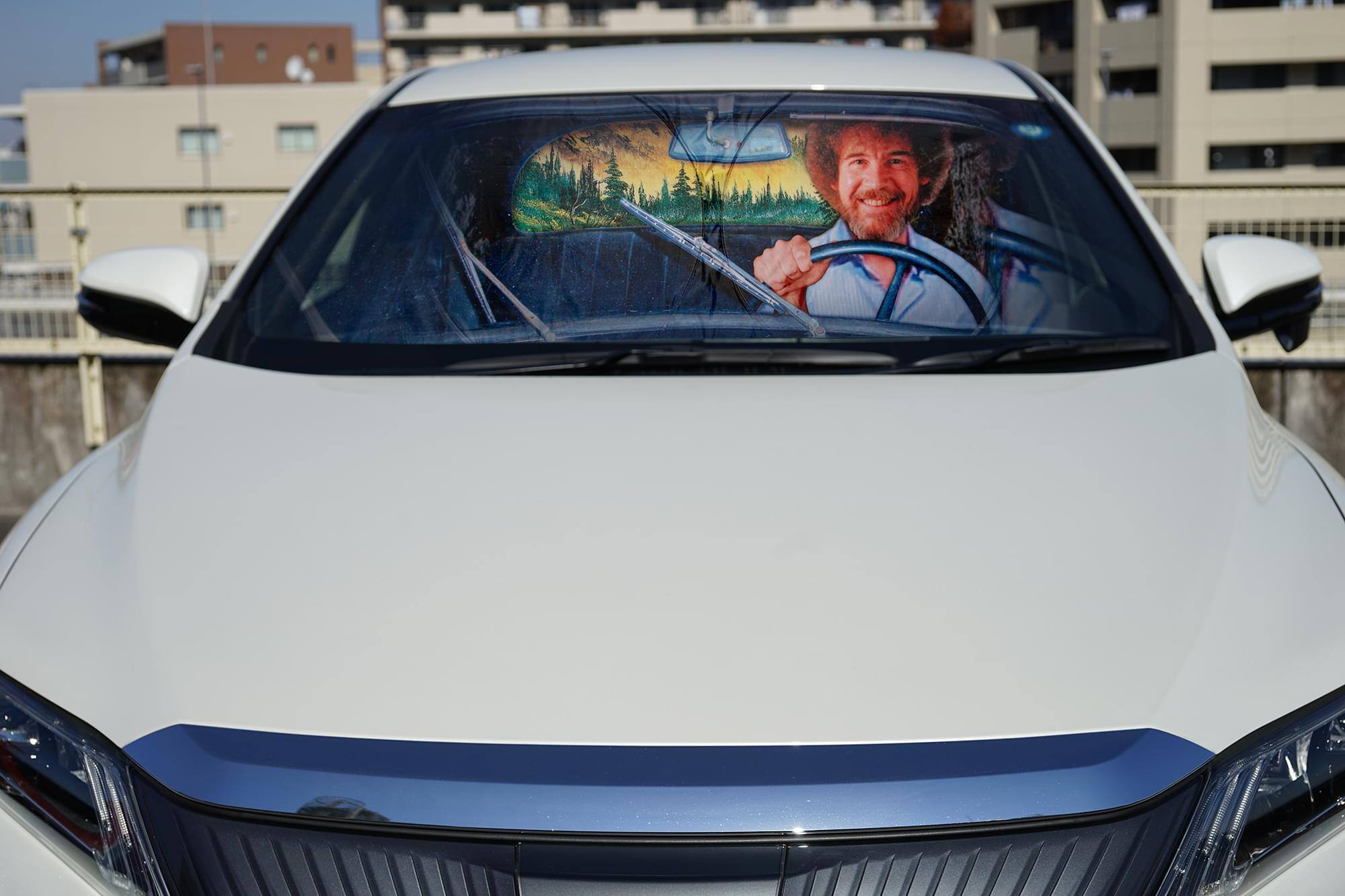 Alt View 4. Surreal Entertainment - Bob Ross Happy Trees Sunshade for Car Windshield | 64 x 32 Inches - Blue.