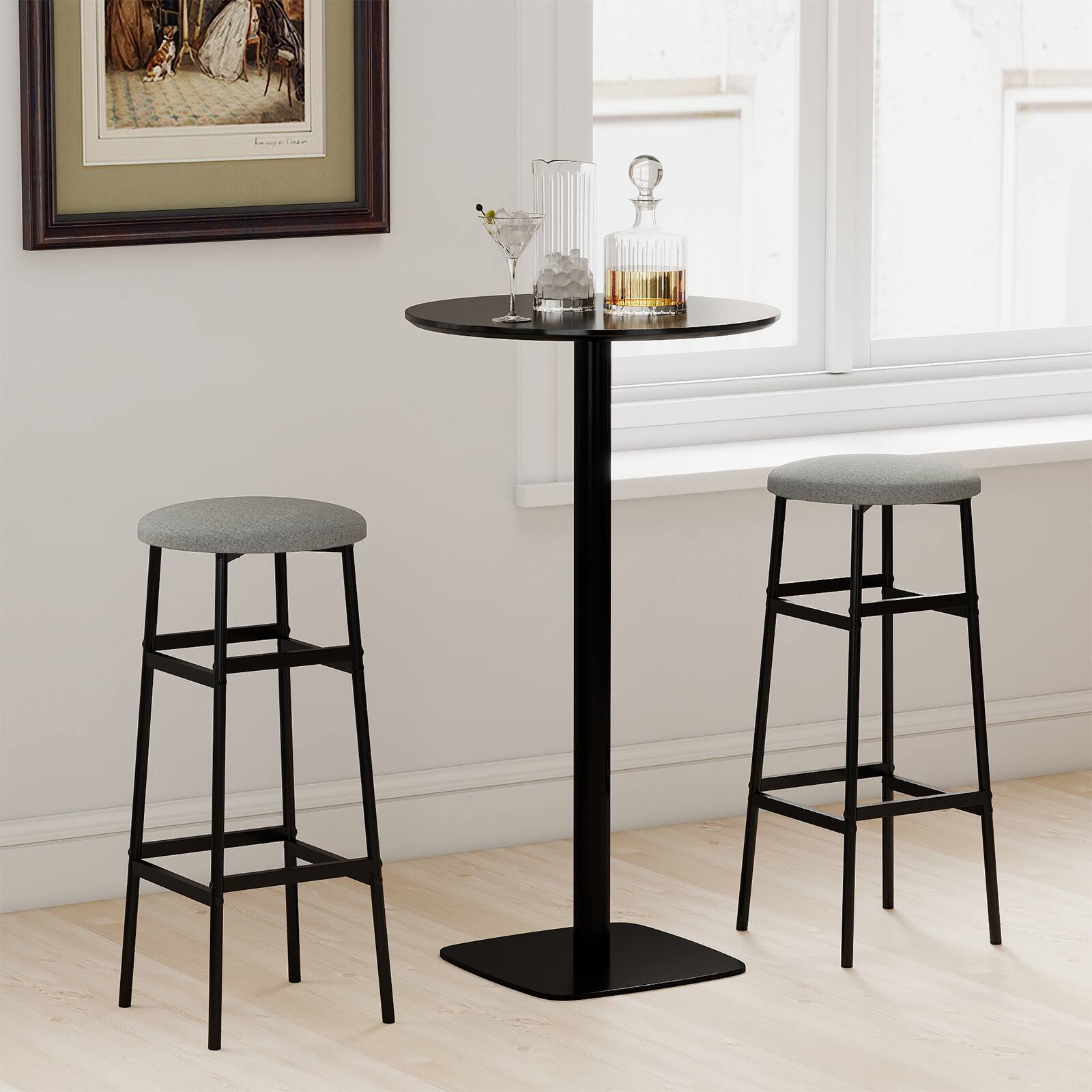Alt View 4. Gymax - Gymax Bar Stools Set of 2 w/ Sturdy Metal Frame and Footrest for Kitchen Island Black & Gray - Grey.