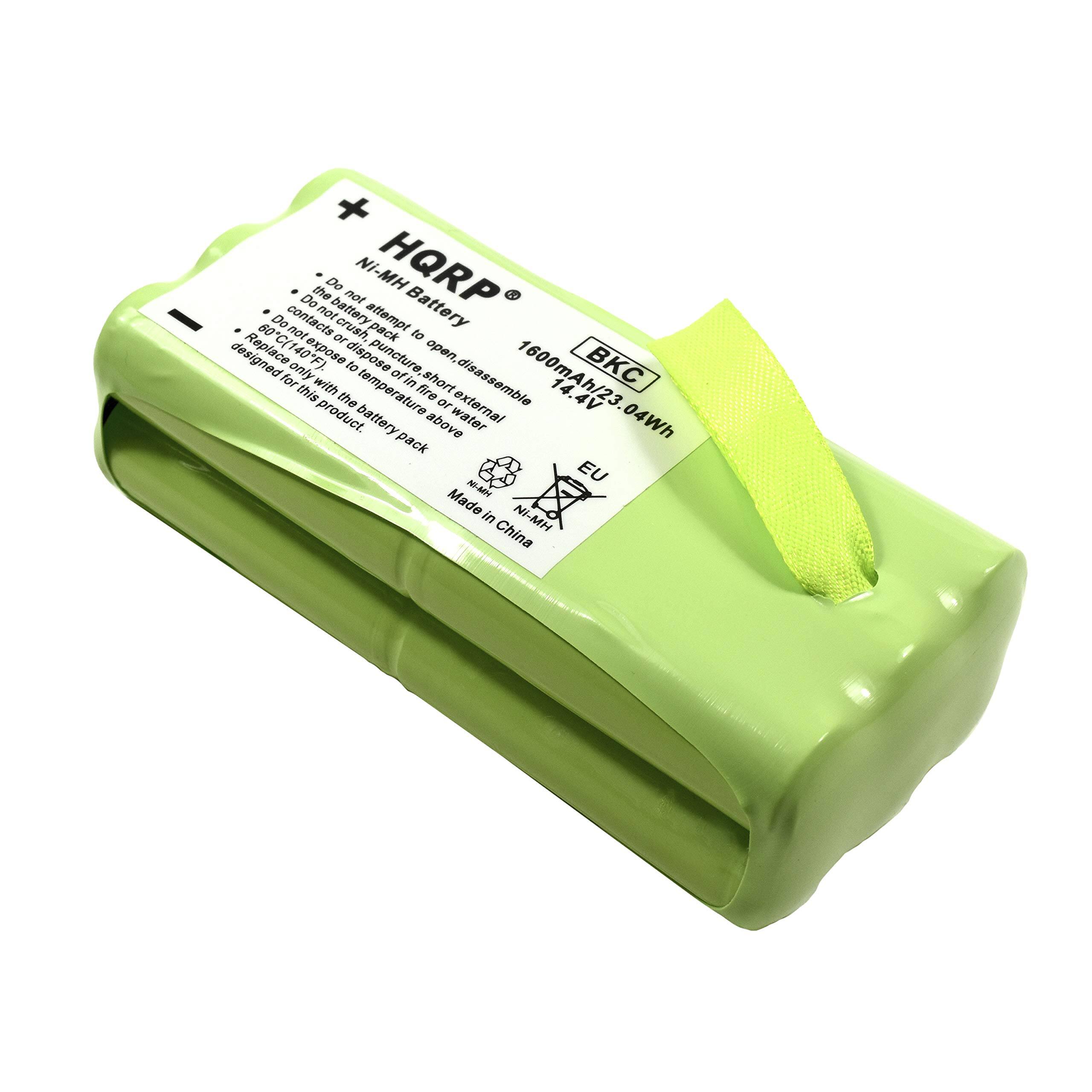 Ni-MH Battery  
HQRP  
1600mAh/23.04Wh  
14.4V  

Do not attempt to open, disassemble, crush, expose to fire, or dispose of in water.  
Do not short circuit.  
Do not expose to temperatures above 60°C (140°F).  
Do not dispose of in fire or external heat.  
Do not puncture.  
Do not expose to water.  
Designed for this product only.  

Made in China  

BKC  
EU
