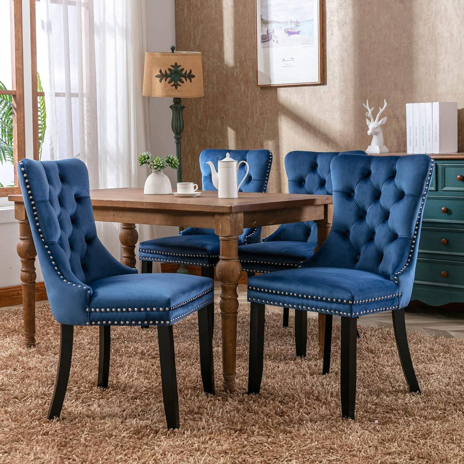 Alt View 2. Trinkets Crazed - Velvet Dining Chairs Set of 2, Upholstered High-end Tufted Dining Room Chair with Wood Legs Nailhead Trim for Kitchen - blue.