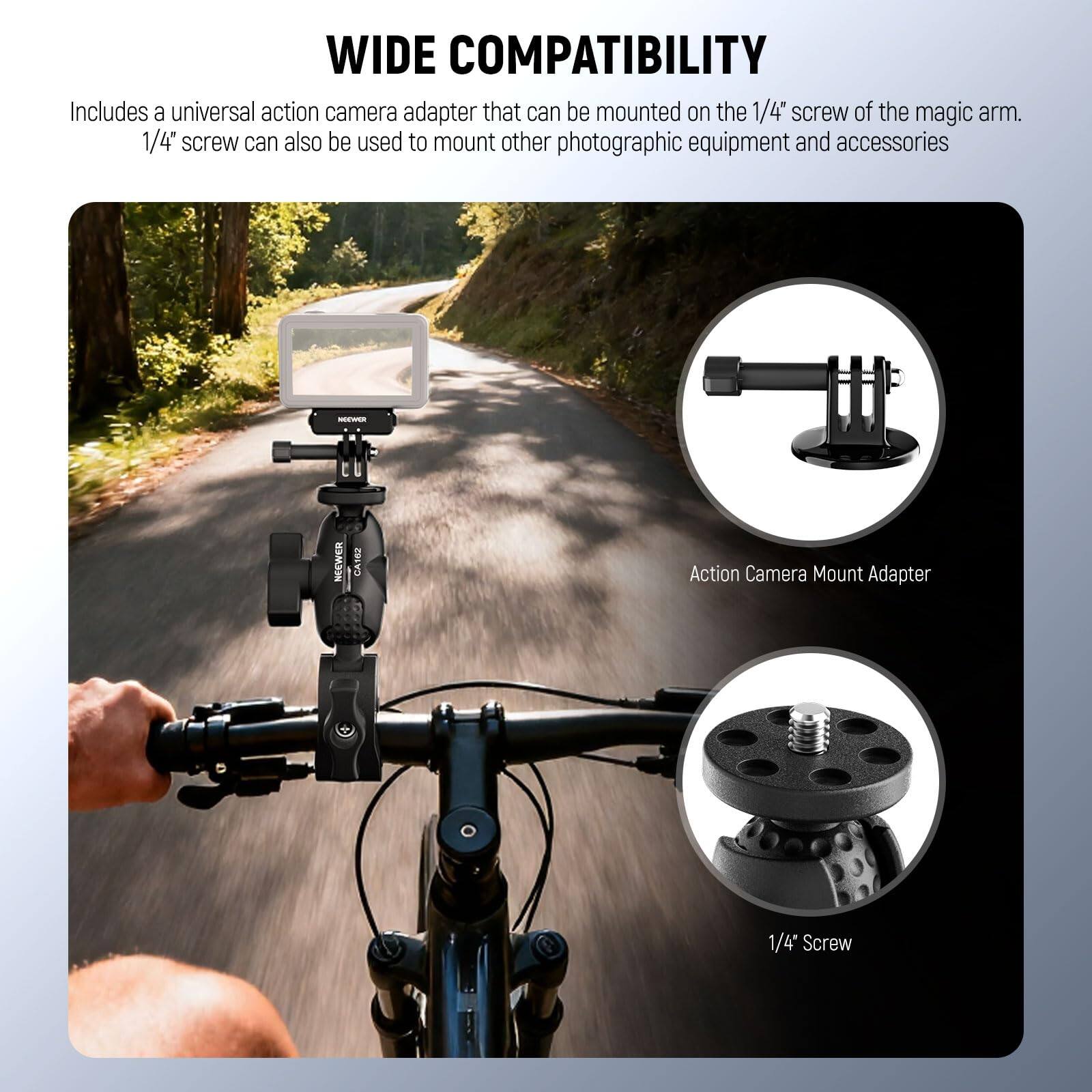 WIDE COMPATIBILITY

Includes a universal action camera adapter that can be mounted on the 1/4" screw of the magic arm. 1/4" screw can also be used to mount other photographic equipment and accessories.

CAMO Action Camera Mount Adapter 1/4" Screw
