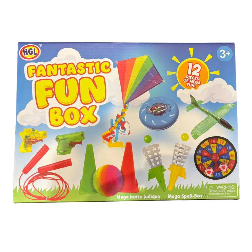 20 HGL FANTASTIC FUN BOX 3+ 12 OF PIECES MEGA FUN! 10 30 20 90 59 10 140 10 100 160 40 70 190 200 110 130 10 10 20 50 10 WARNING: CHOKING HAZARD snal AP 1 nhiden unde yran Mga boite ludique Mega Spa-Box