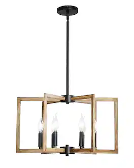 VEVOR - 6-Light Chandelier, Metal Farmhouse Chandelier, Adjustable Height, Dining Room Hanging Light Fixture for Ceilings - Black,Dark Wood