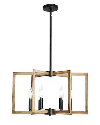Front. VEVOR - 6-Light Chandelier, Metal Farmhouse Chandelier, Adjustable Height, Dining Room Hanging Light Fixture for Ceilings - Black,Dark Wood.