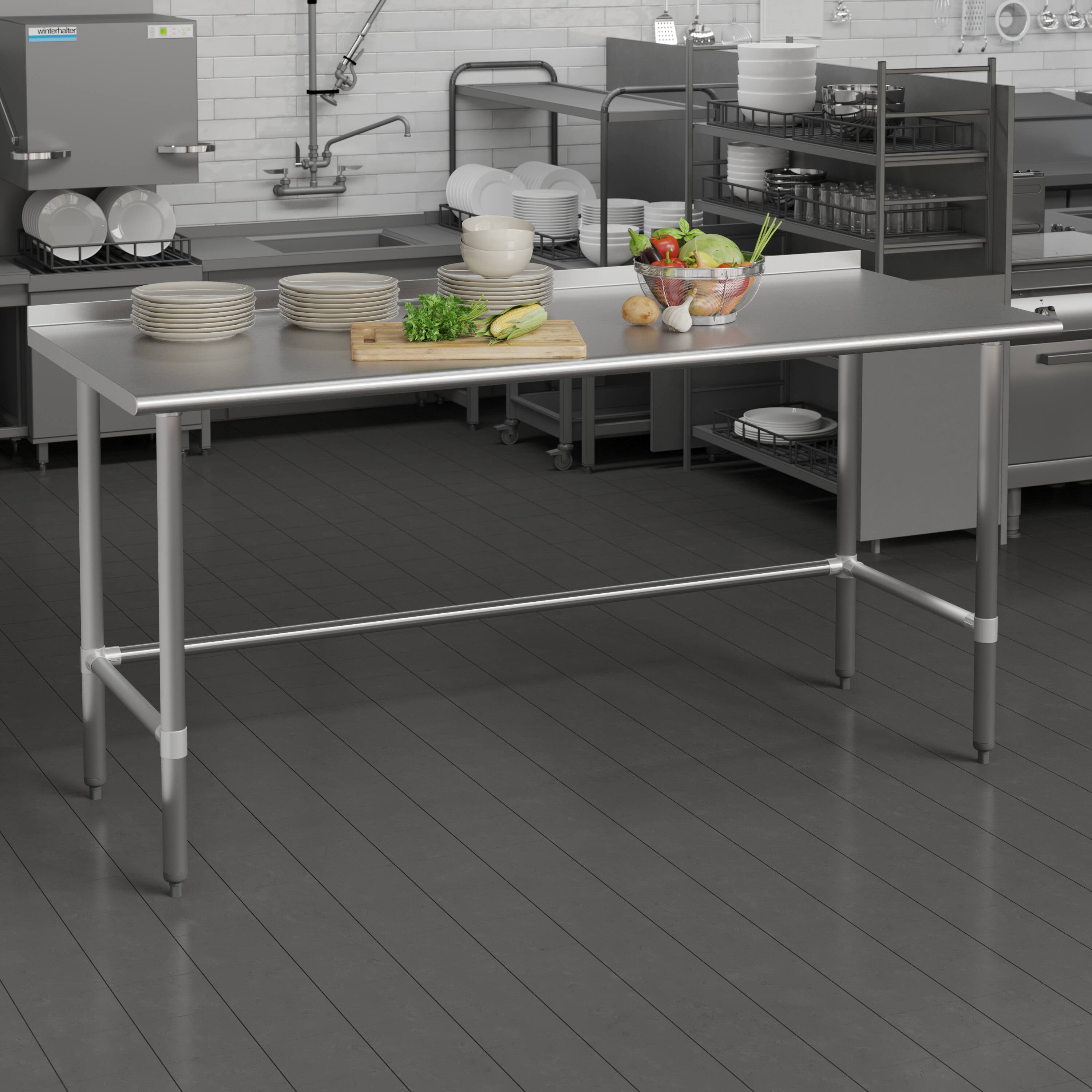 Alt View 1. Flash Furniture - Reese Commercial Grade 430 Stainless Steel 18 Gauge NSF Certified Open Base Kitchen Prep and Work Table with 1.5" Backsp - Gray.
