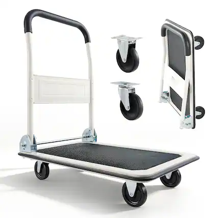 Front. VEVOR - Foldable Push Cart Dolly, 330 lbs Load Capacity, Folding Platform Truck with Swivel Wheels, Moving Platform Hand Truck - White + Black.
