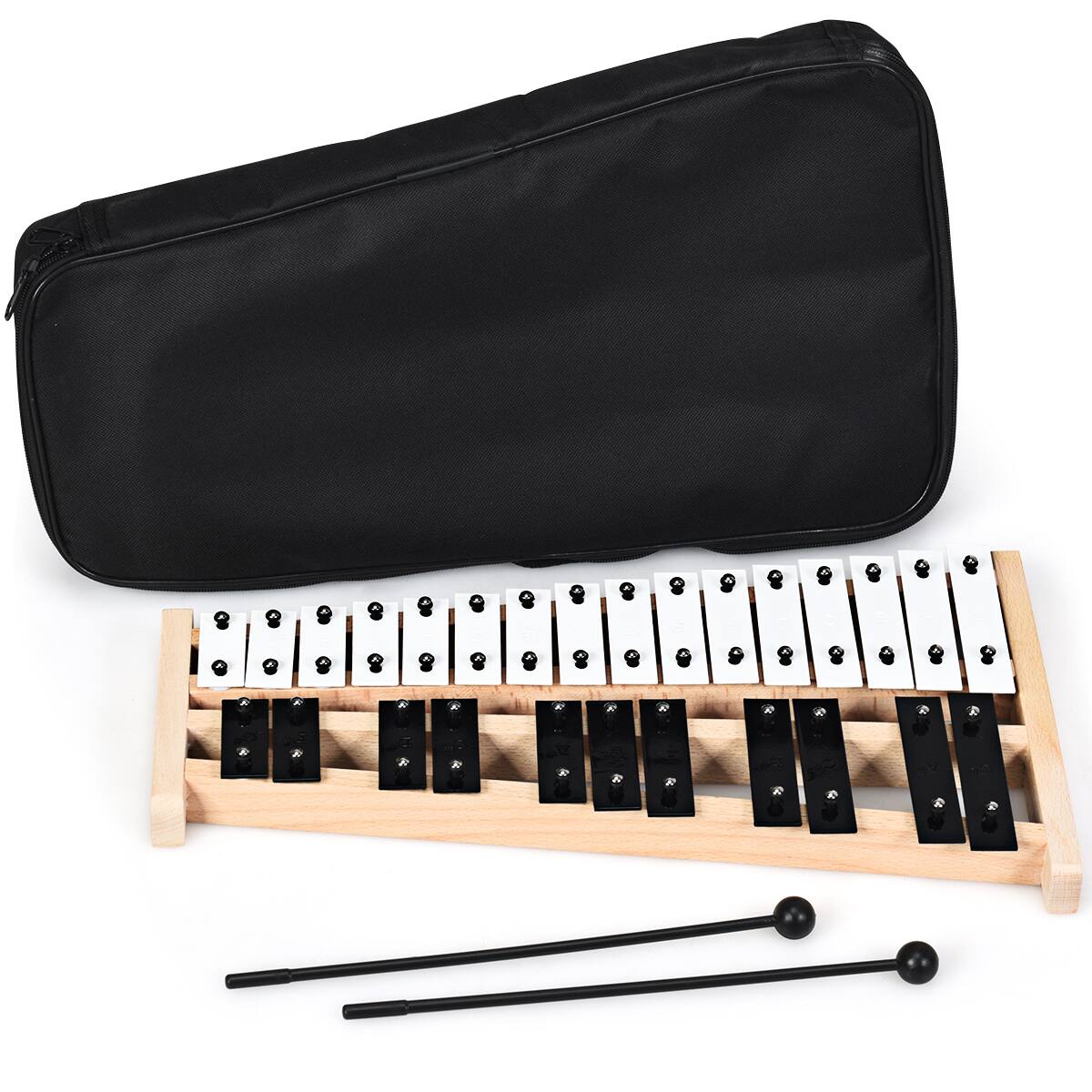 Costway - 27 Note Foldable Glockenspiel Xylophone Aluminum Music Instrument - Black,White,Natural