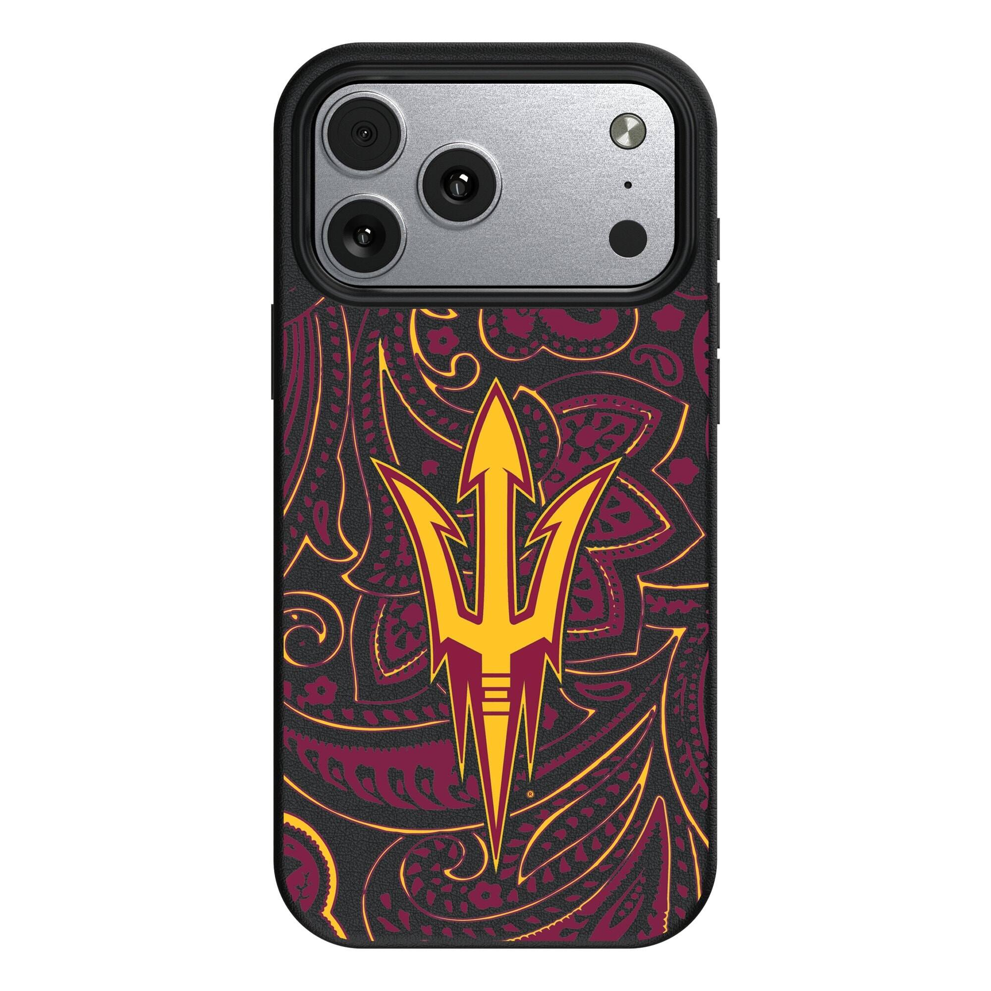 Front. Keyscaper - Arizona State Sun Devils Paisley iPhone Magnetic Bump Case - 16 Pro - Black.