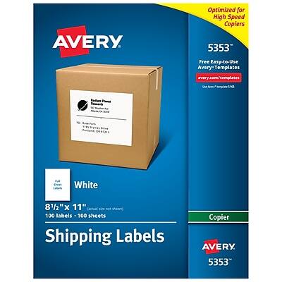Avery - Copier Shipping Labels, 8-1/2" x 11", 100 Labels/Box - White