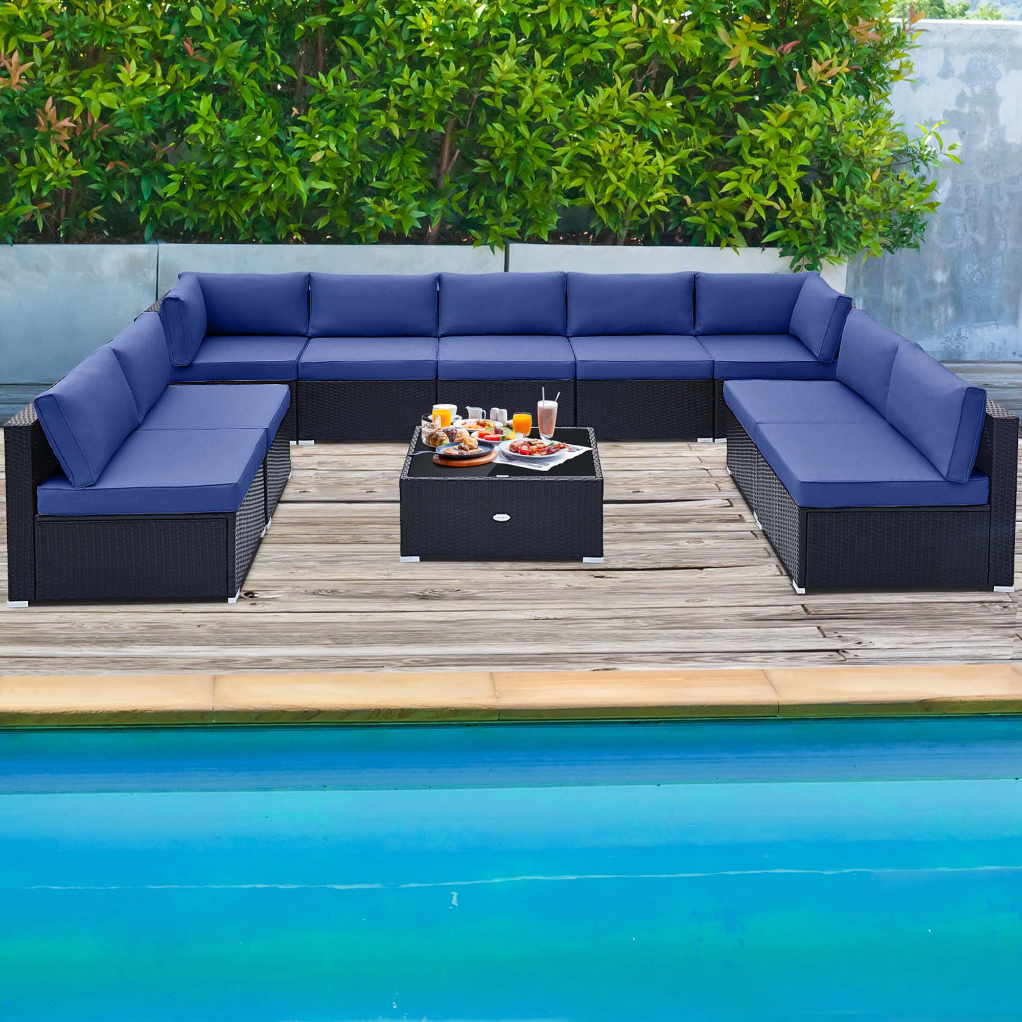 Alt View 2. Costway - Costway 10 PCS Patio Rattan Furniture Set Outdoor Wicker Sofa Table Cushioned Seat - Brown,Navy.