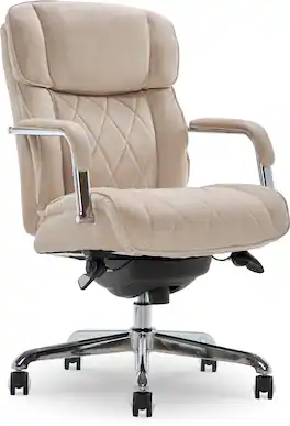 La-Z-Boy - Sutherland Quilted Fabric Executive Office Chair with Padded Arms, Microfiber Fabric - Cream