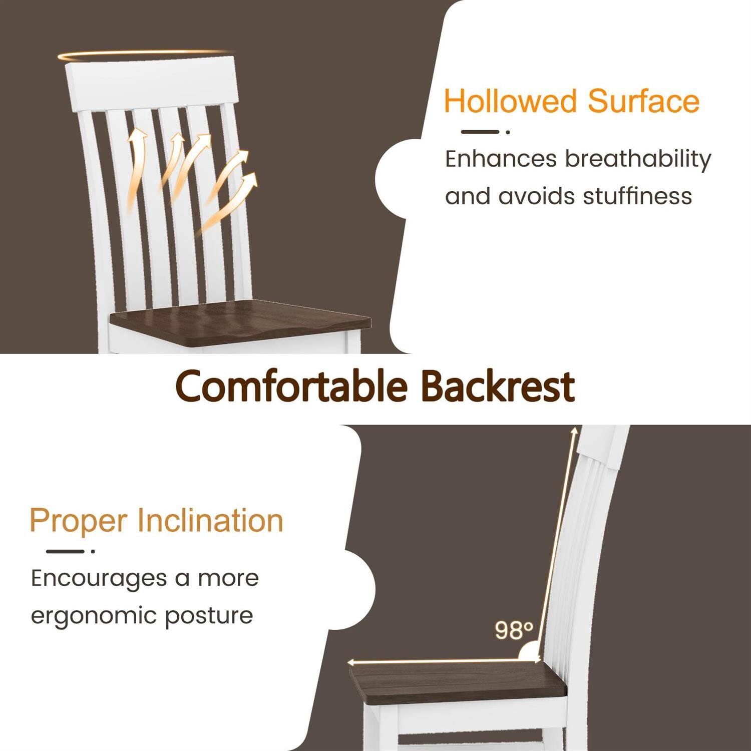 Hollowed Surface  
Enhances breathability and avoids stuffiness  

Comfortable Backrest  

Proper Inclination  
Encourages a more ergonomic posture  

98°