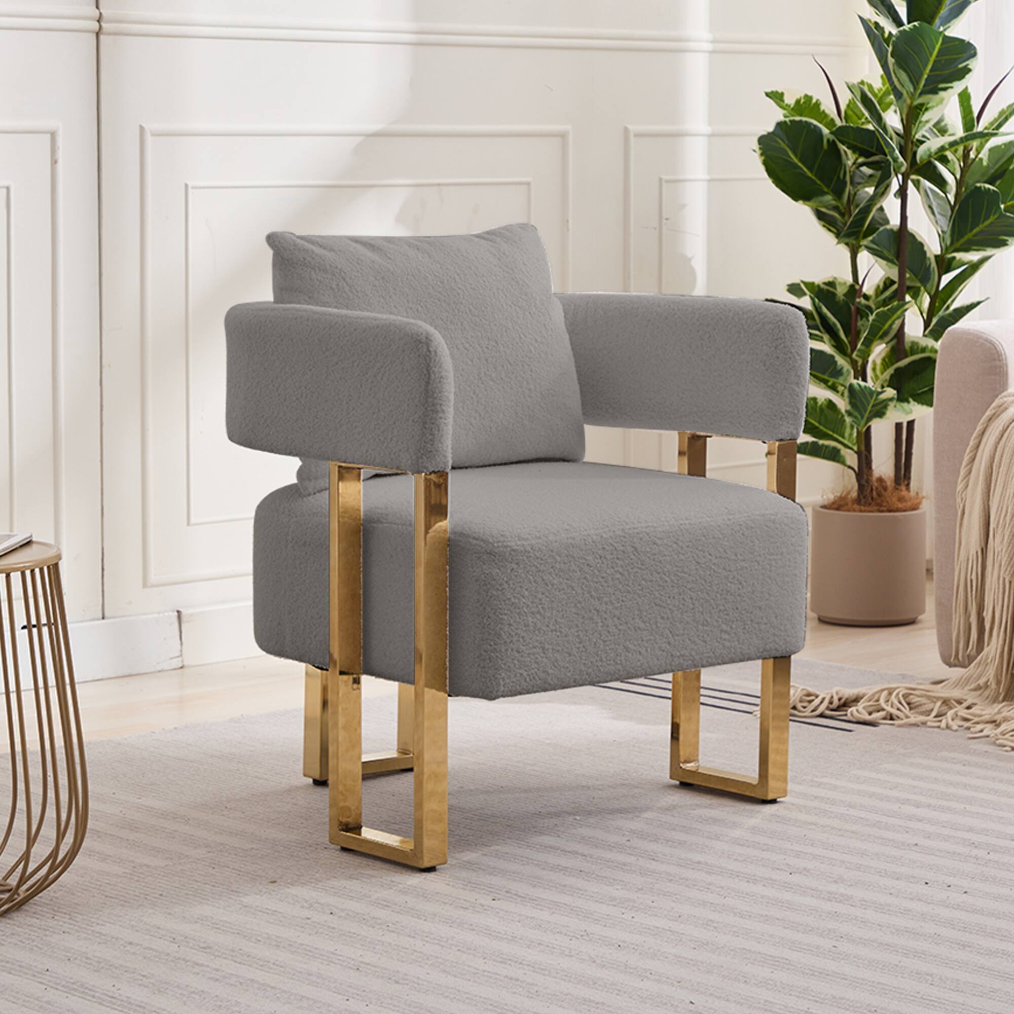Alt View 5. GOODSILO - Modern Decorative Chair Set with Gold Metal Legs and Plush Upholstery for Living Room and Office - Grey.