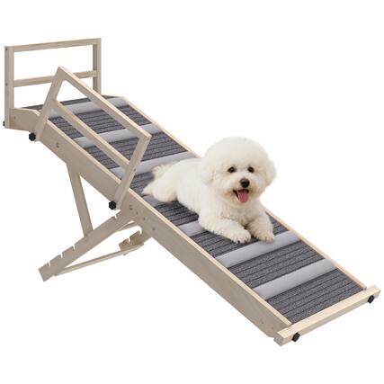 Front. Pawhut - Dog Ramp for Couch, Folding Pet Ramp, 4 Adjustable Height 15"-19", Wooden Pet Step w/Non-Slip Mat, Safety Side Rails - Natural Wood.