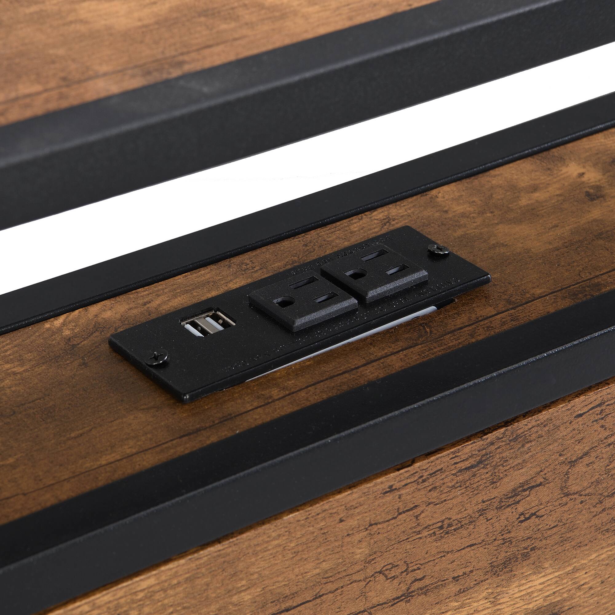 Alt View 2. Trinkets Crazed - Queen Size Metal Platform Bed Frame with Wooden Headboard and Footboard with USB Liner, No Box Spring Needed - Black.