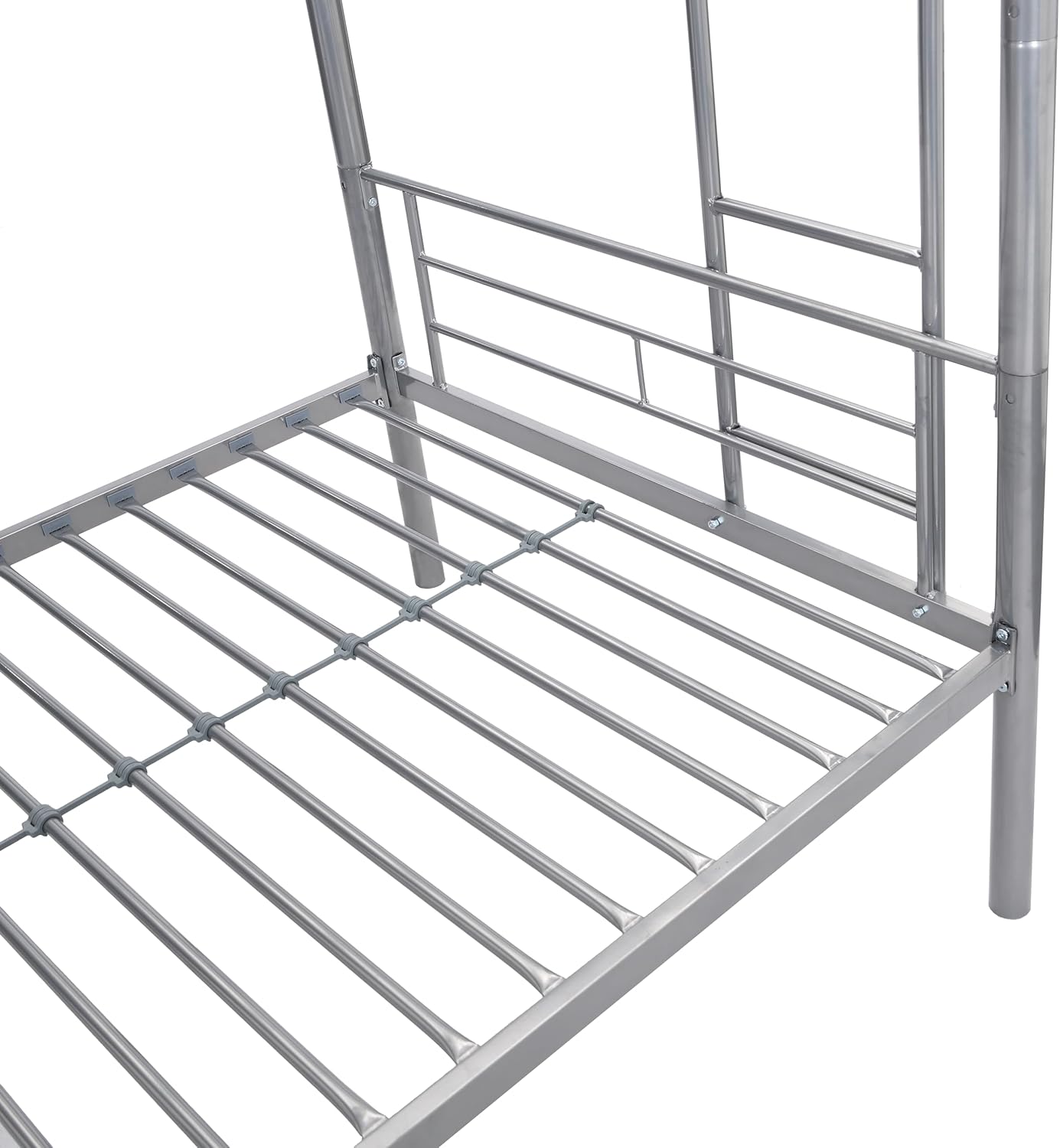 Alt View 6. Trinkets Crazed - Twin Over Twin Size Metal Detachable Bunk Bed Frame with 2 Side Ladder and Guardrail - sliver.