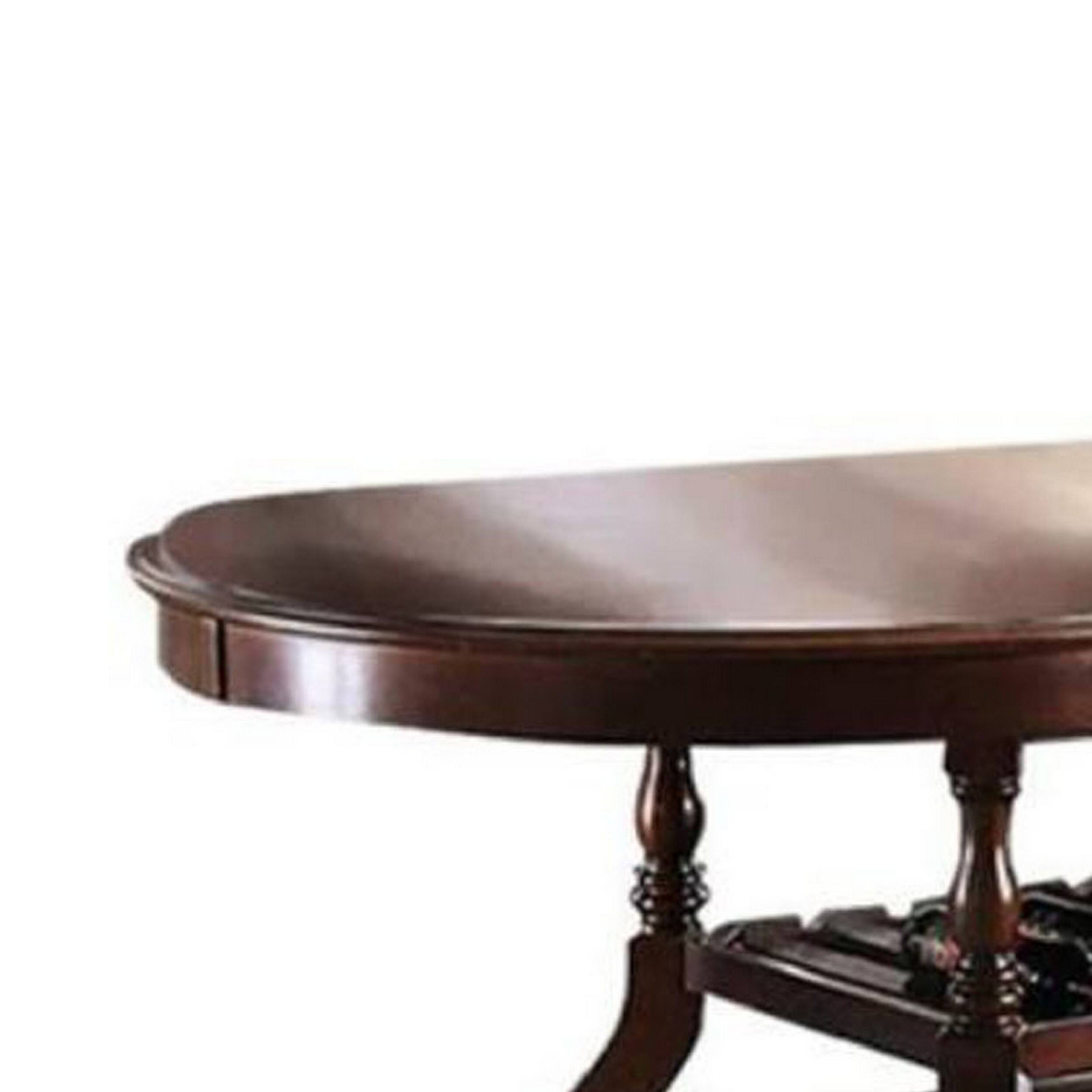 Alt View 1. Manhattan Lane - Oval Shaped Wooden Dining Table with Open Bottom Shelf and Storage Base, Brown - Brown.