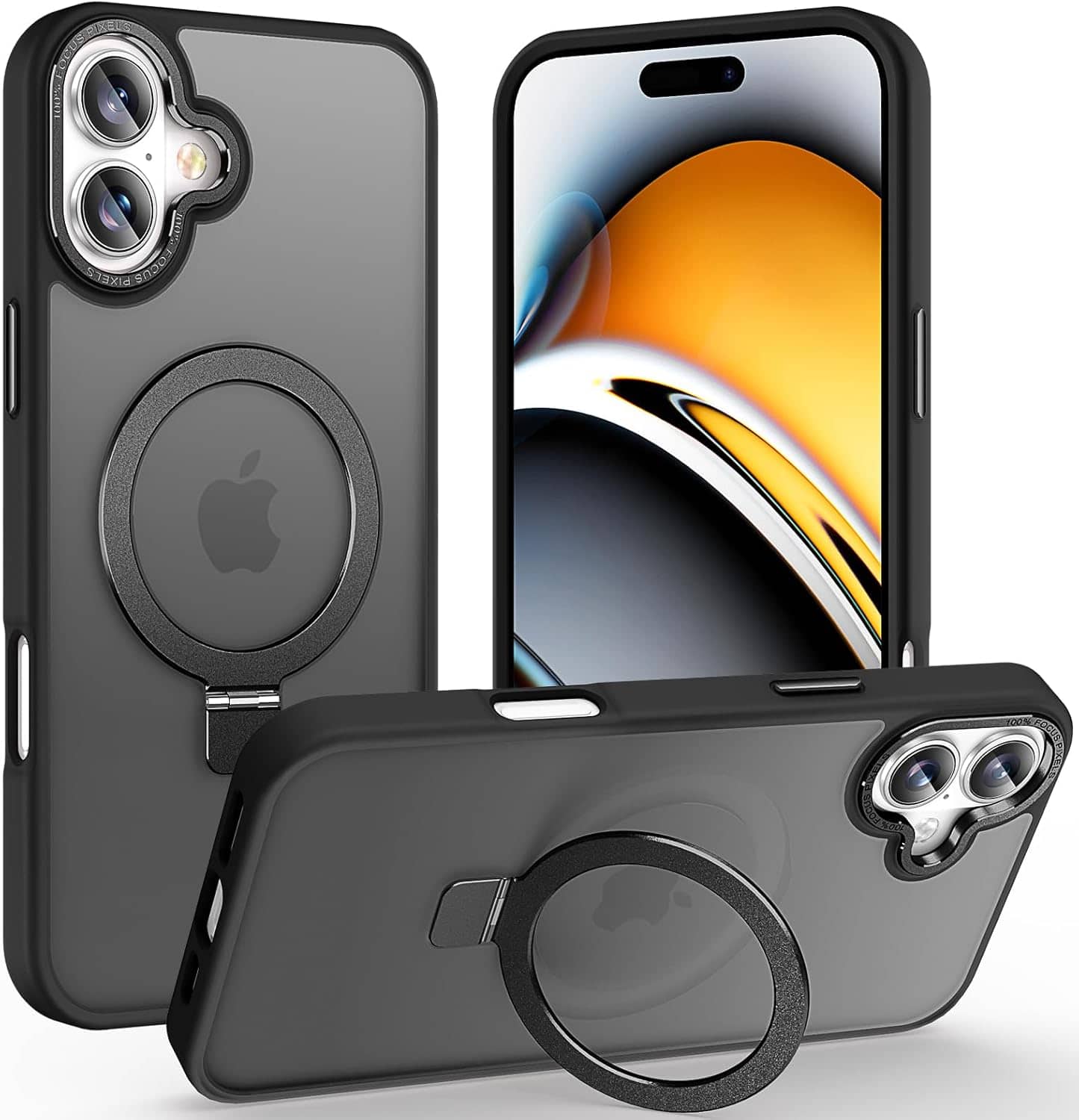 FINEAK - iPhone 17 Magnetic Case-Velvety Touch, Kickstand & 10FT Drop Protection - Space Black