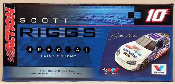 **Action 10**

**SCOTT RIGGS SPECIAL**

**PAINT SCHEME**

**1:24-SCALE STOCK CAR**

**LIMITED EDITION ADULT COLLECTABLE**

**Valvoline**

**VE RACING**