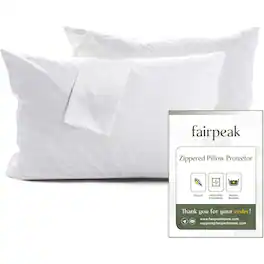Fairpeak - Pillow Protectors with Zipper, Soft Breathable Hotel Quality, Machine Washable, Queen , 4 Pack - White