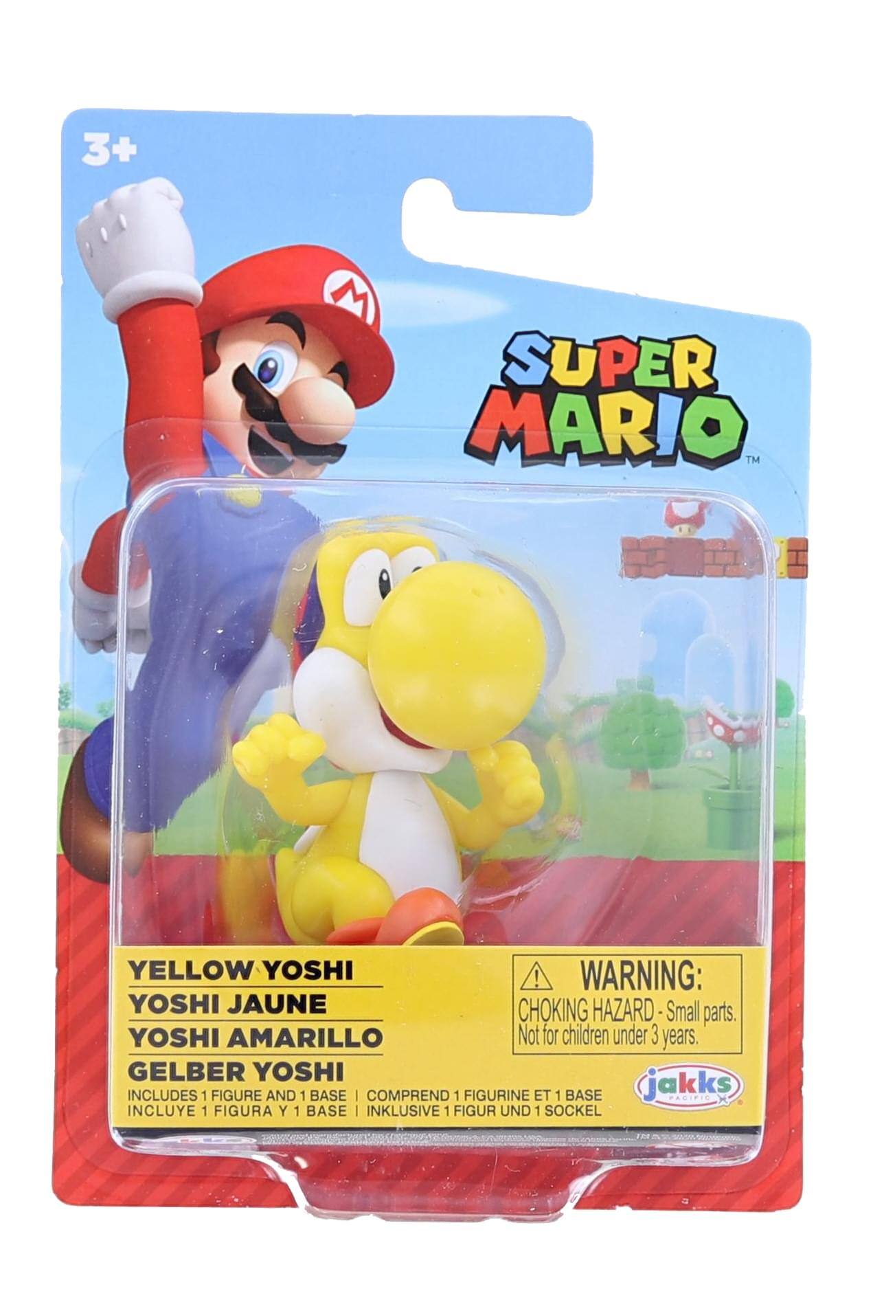 3+  
SUPER MARIO™ YELLOW YOSHI  
WARNING: CHOKING HAZARD - Small parts. Not for children under 3 years.  
YOSHI JAUNE  
YOSHI AMARILLO  
GELBER YOSHI  
INCLUDES 1 FIGURE AND 1 BASE  
COMPREND 1 FIGURINE ET 1 BASE  
INCLUYE 1 FIGURA Y 1 BASE  
INKLUSIVE 1 FIGUR UND 1 SOCKEL  
jakks PACIFIC