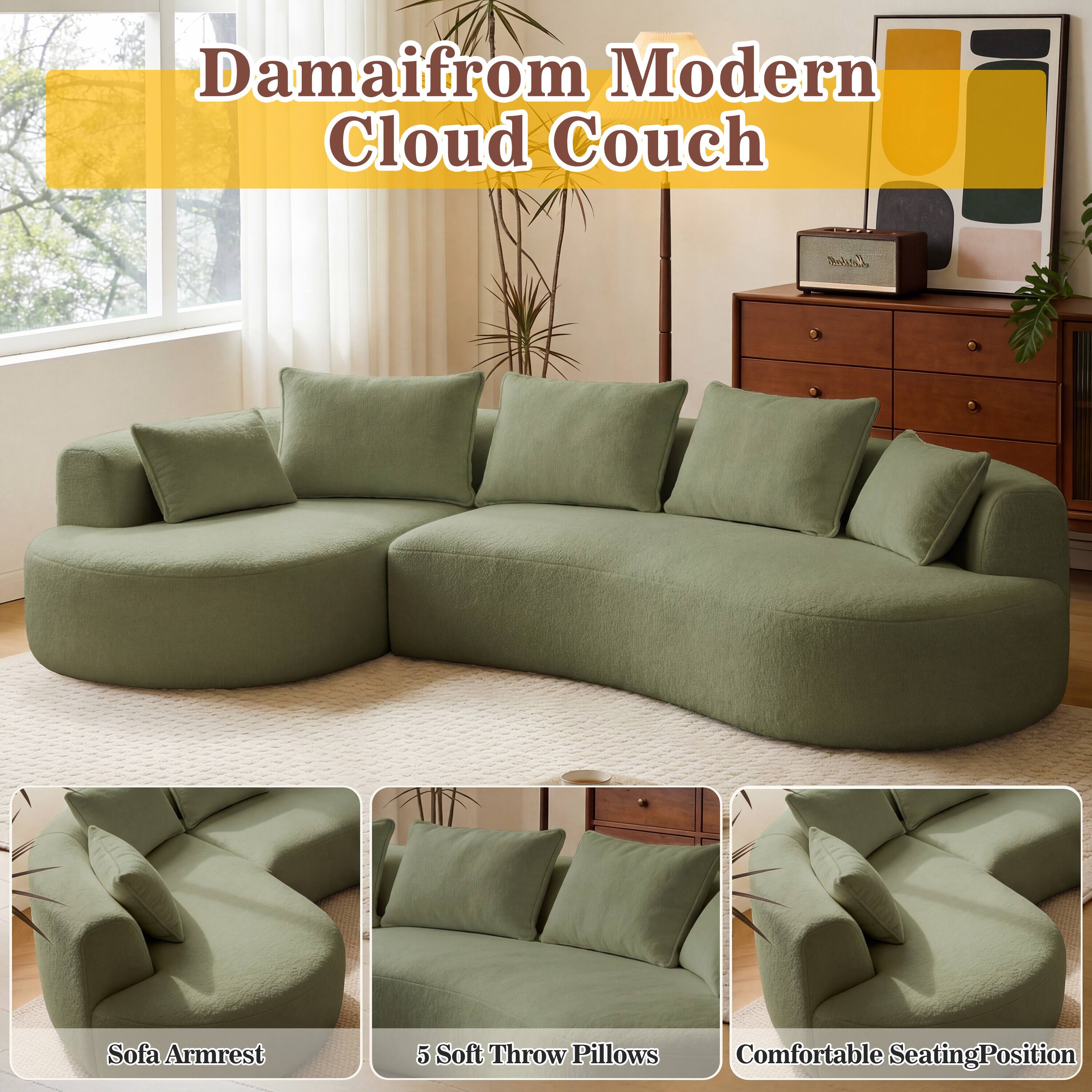 Damaifrom Modern Cloud Couch  
Lotien Sofa Armrest  
5 Soft Throw Pillows  
Comfortable Seating Position
