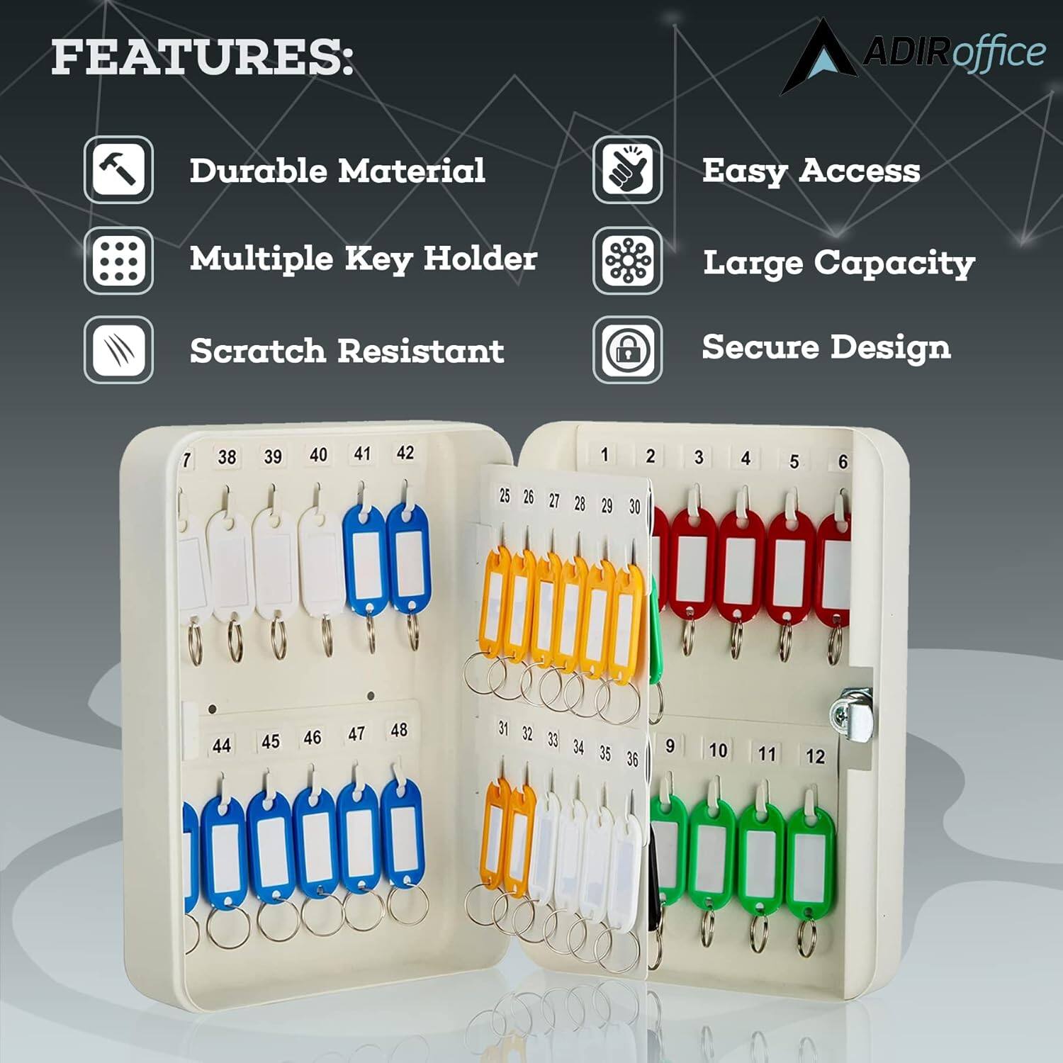 FEATURES: Durable Material, Easy Access, Multiple Key Holder, Large Capacity, Scratch Resistant, Secure Design

7 38 39 40 41 42 1 2 3 4 5 6 25 27 28 29 30 44 45 46 47 48 31 32 33 34 35 36 9 10 11 12