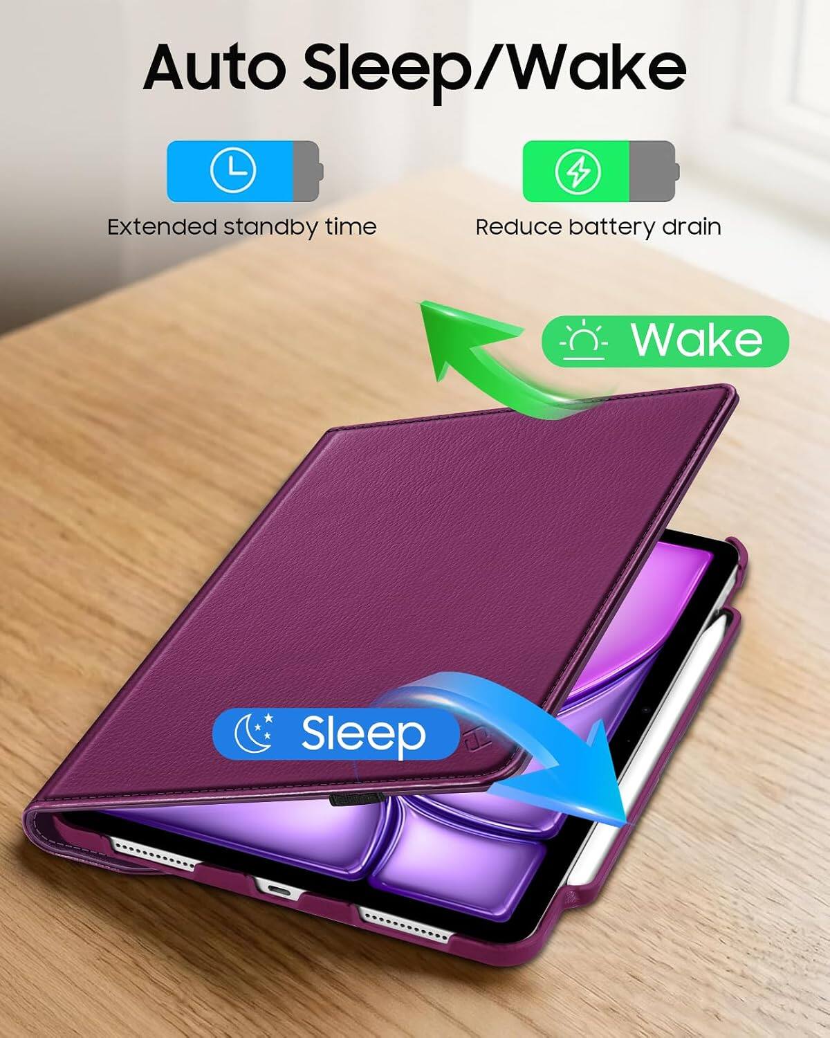 Auto Sleep/Wake 4  
Extended standby time  
Reduce battery drain  
Wake  
Sleep 12