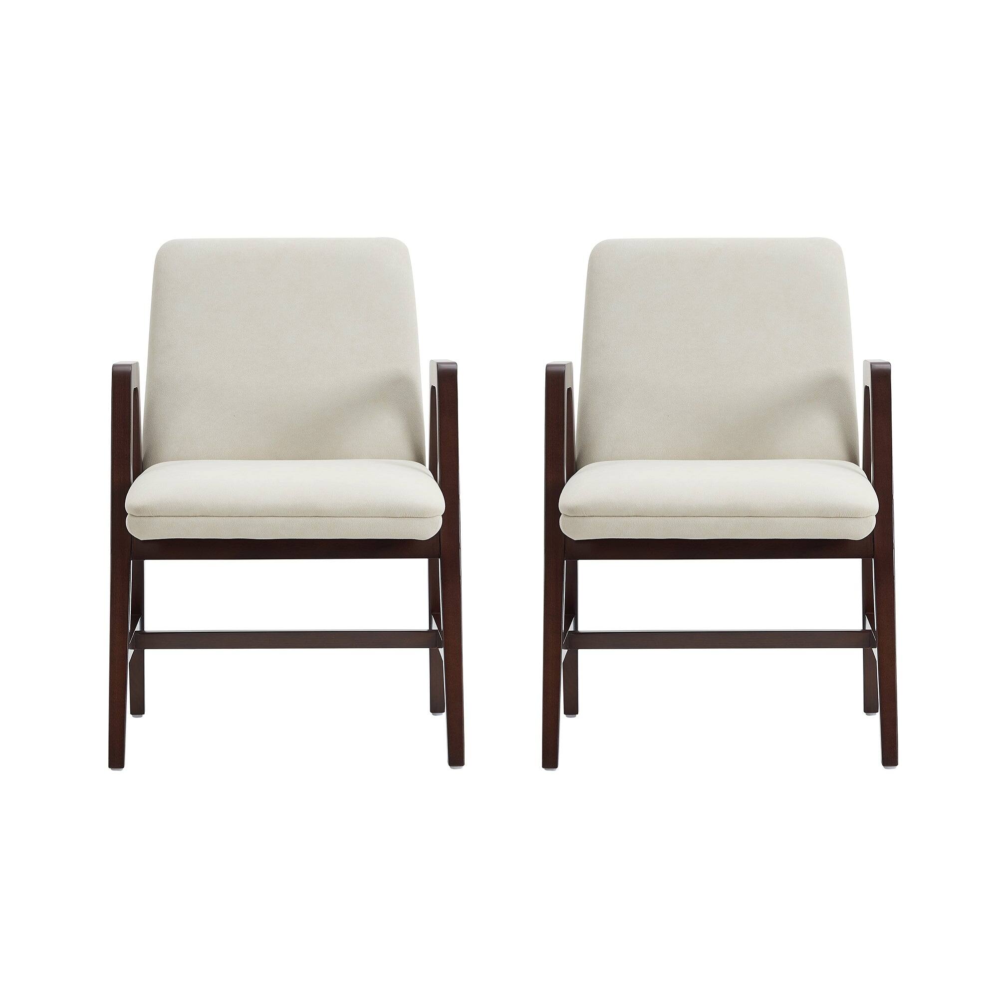 Front. Manhattan Comfort - Stella Modern Wood Velvet Dining Chair with Arms - Set of 2 - Cream.