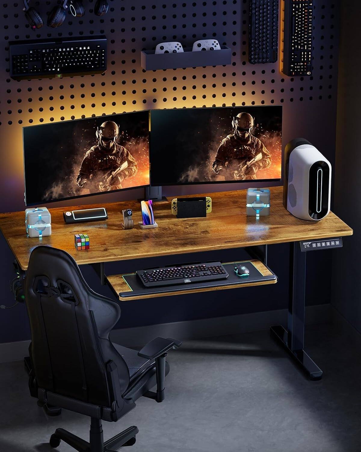 Alt View 3. Ergear - 63×28 Inch Large Electric Standing Desk with Keyboard Tray, Height Adjustable Sit Stand Up Desk - Fire cloud.