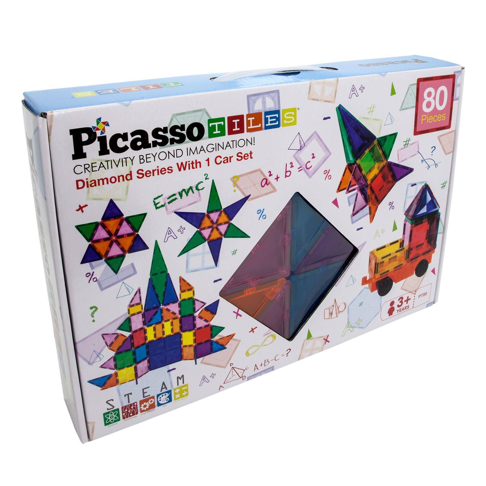 Picasso Tiles  
Creativity Beyond Imagination!  
Diamond Series With 1 Car Set  
80 Pieces  
3+ Years  
STEAM