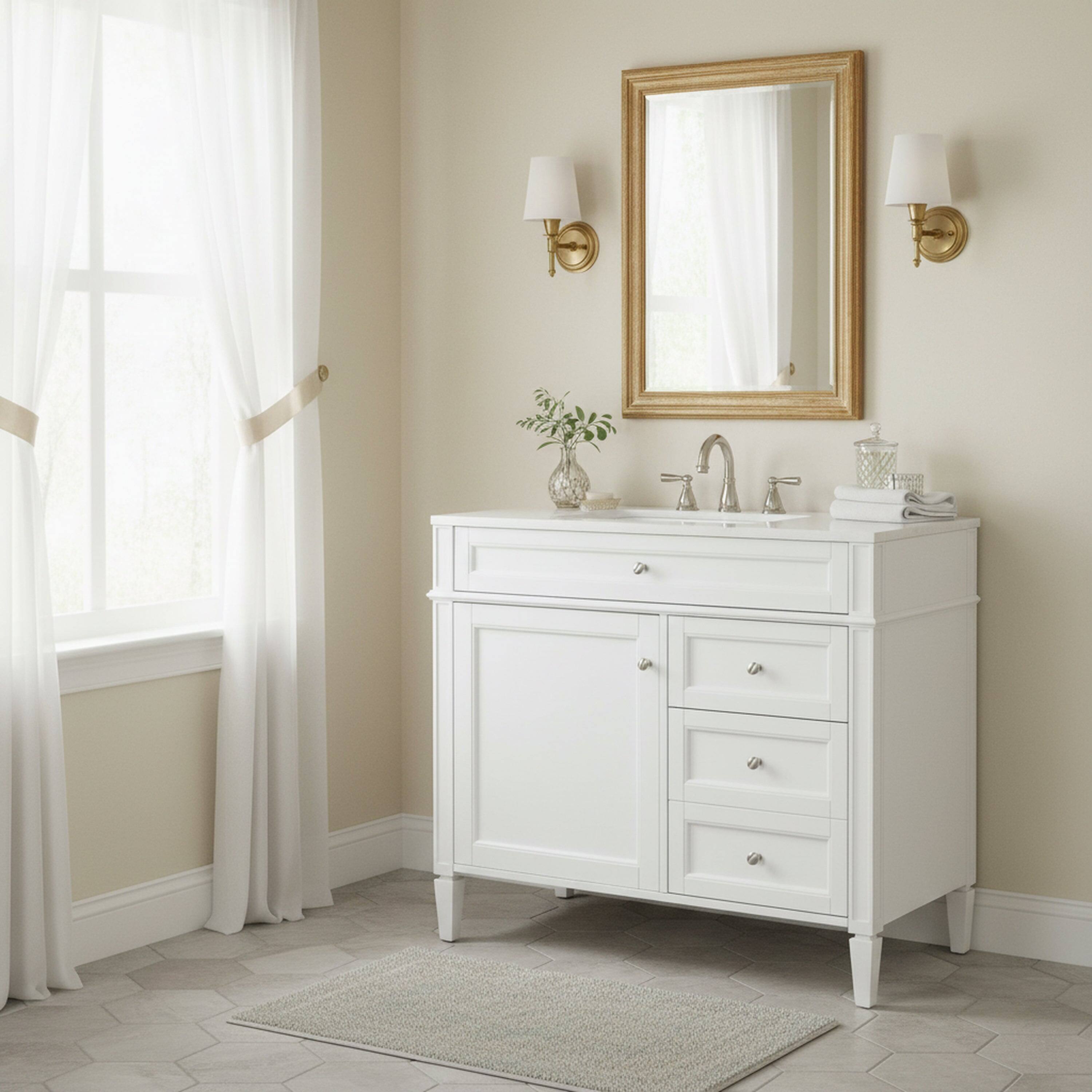 Alt View 2. Boyel Living - 36 Inch Modern Bathroom Vanity Cabinet Two Drawers Tip Out No Sink White - White.
