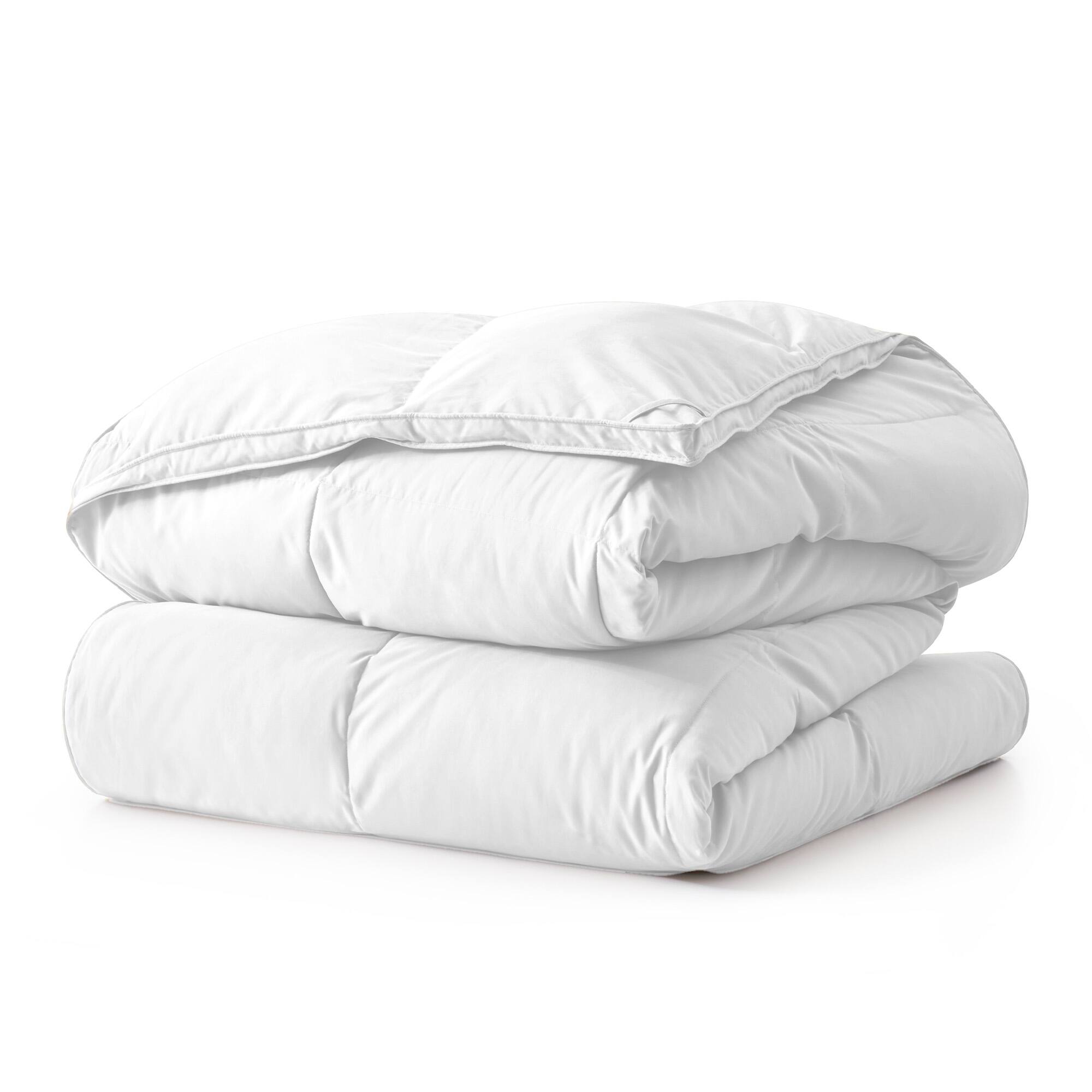 Left. Peace Nest - Peace Nest Luxurious Hotel Feather and Down Fiber Comforter, All Season Duvet Insert, White, Full/Queen - White.