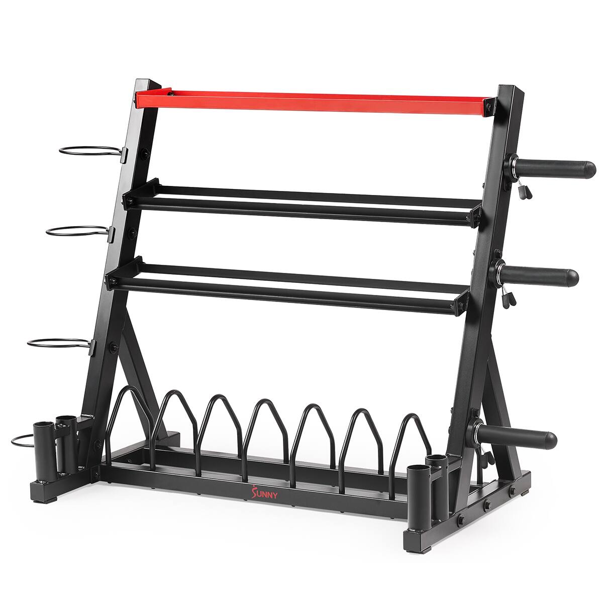 Front. Sunny Health & Fitness - Sunny Strength™ Premium All-In-One Mass Weights Storage Rack - Dark Grey.
