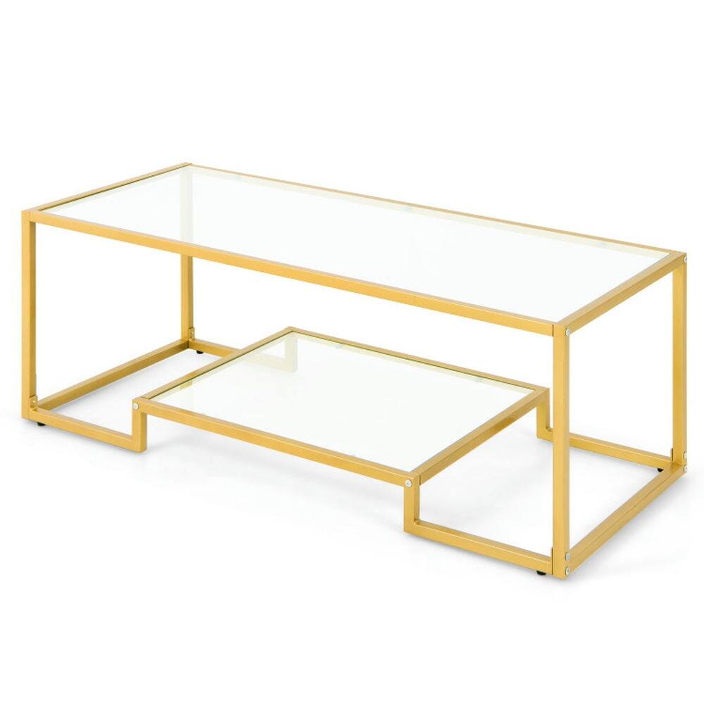 Front. Resenkos - Modern Style Glass Coffee Table for Living Room Use - Gold.