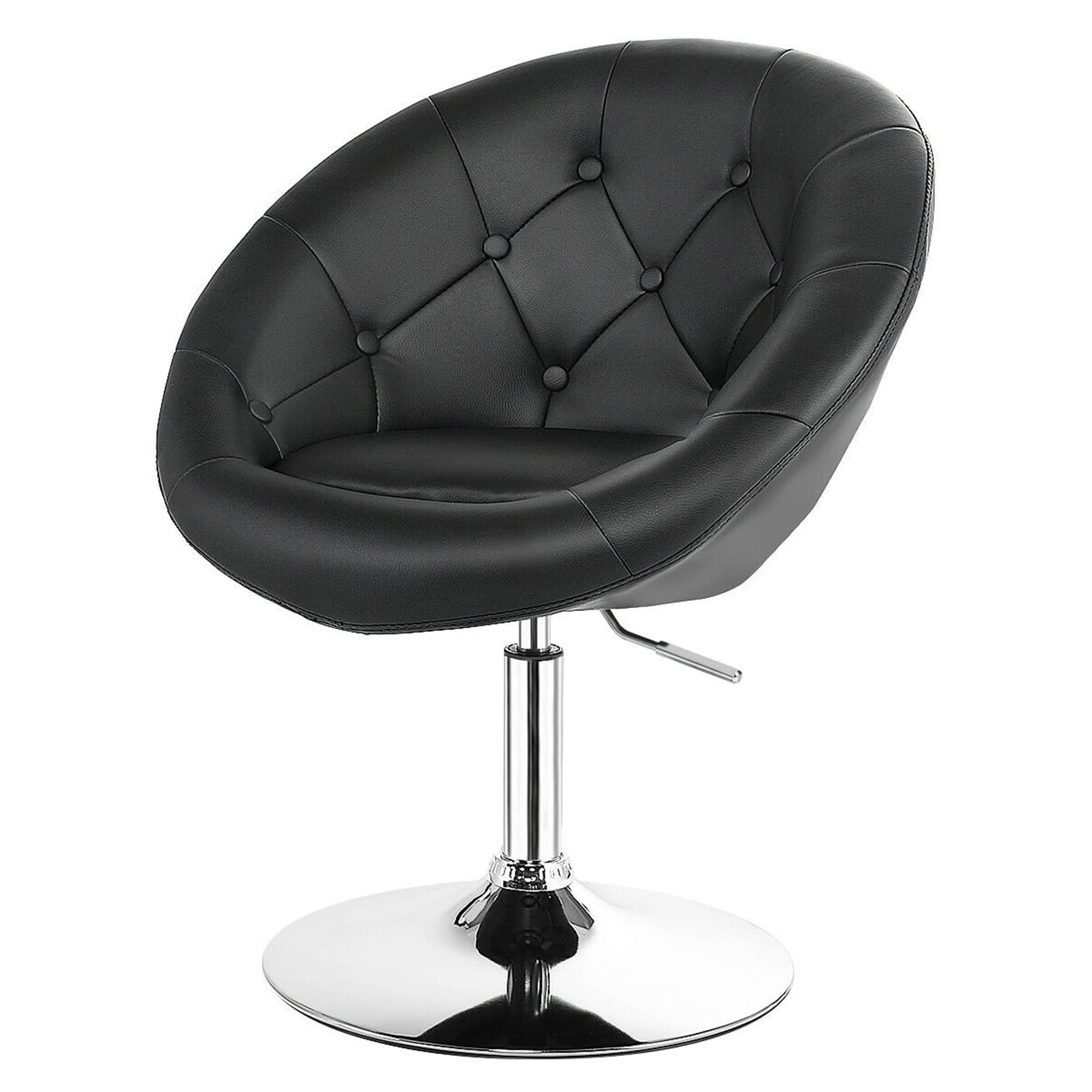 Gymax - PU Leather Adjustable Modern Chair Swivel Round Tufted Back Black - Black