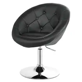 Gymax - PU Leather Adjustable Modern Chair Swivel Round Tufted Back Black - Black