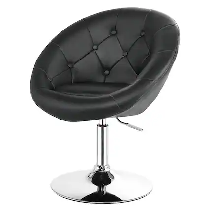 Front. Gymax - Gymax PU Leather Adjustable Modern Chair Swivel Round Tufted Back Black - Black.