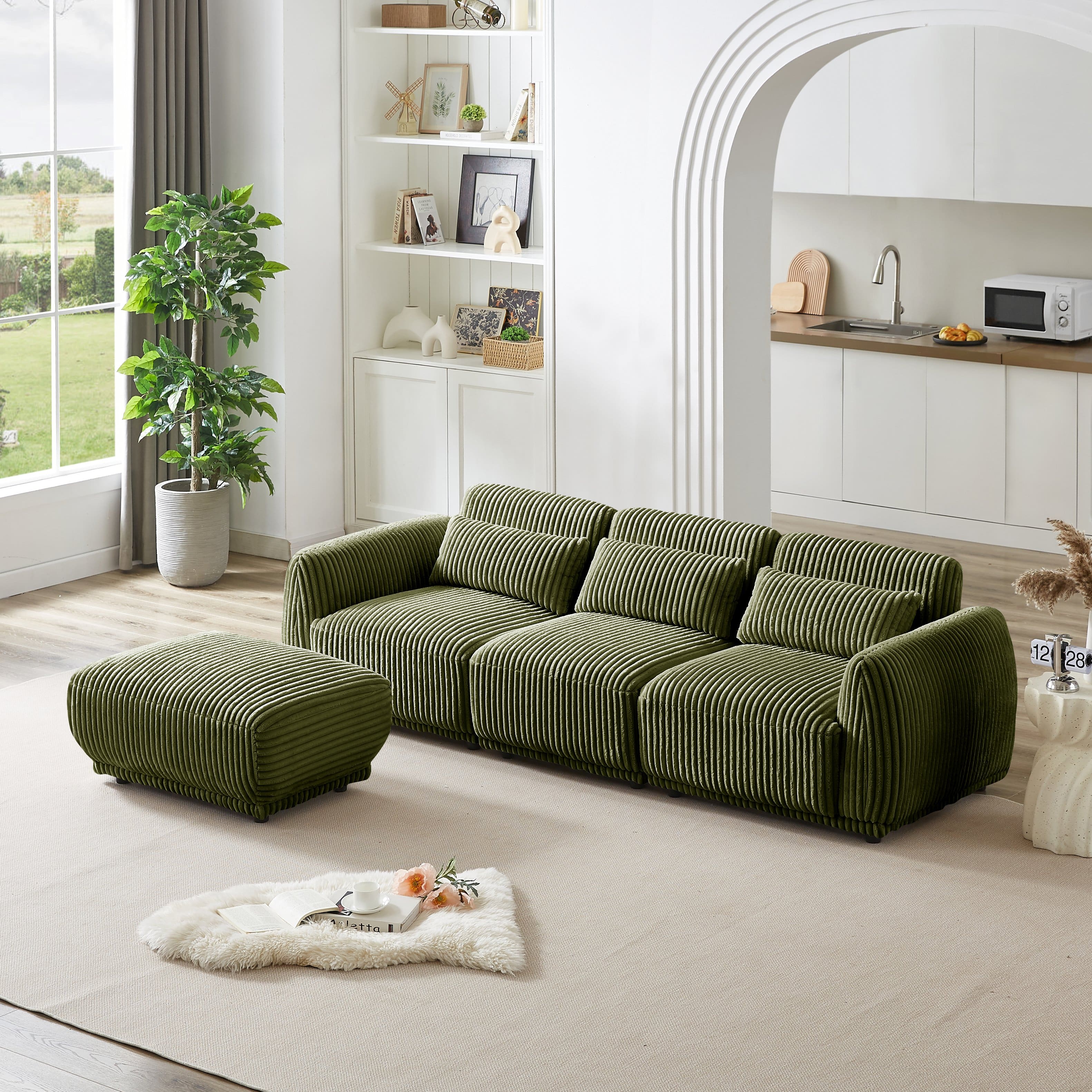 Electra Tech Xpress - Sectional Sofa Couch,Convertible L Shaped Sectional for Living Room,Modular Couch with Removable Ottoman - Green