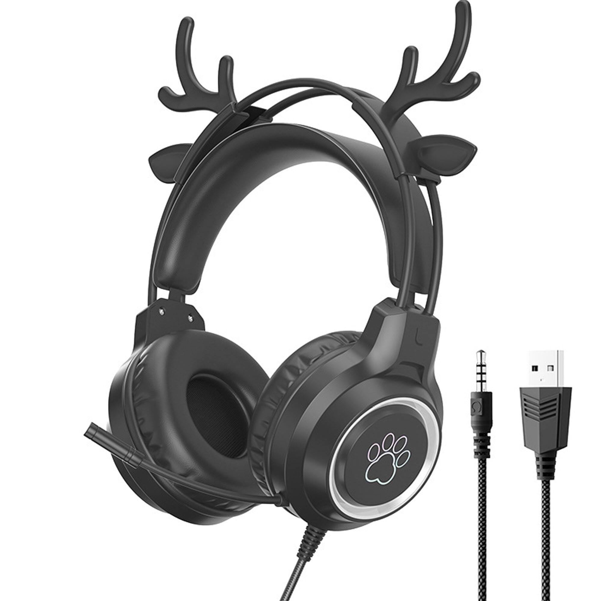 Front. YONWAY - Gaming Headset with Removable Deer Ears, 3.5mm Wired Headphones with Adjustable Microphone and RGB Light for PS4/Switch.